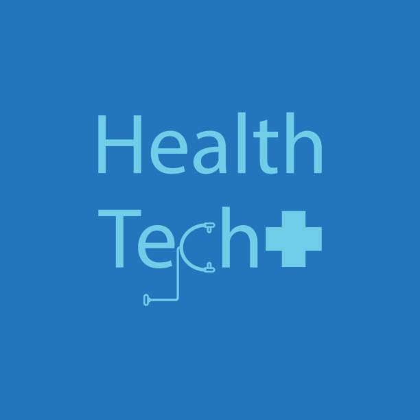 医療技術 (healthtech) の印を持ち、聴診器で c を置き換えテキスト - hostpital点のイラスト素材／クリップアート素材／マンガ素材／アイコン素材