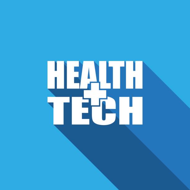 ilustrações, clipart, desenhos animados e ícones de tecnologia da saúde (healthtech) - texto com cruz e longa sombra - hostpital