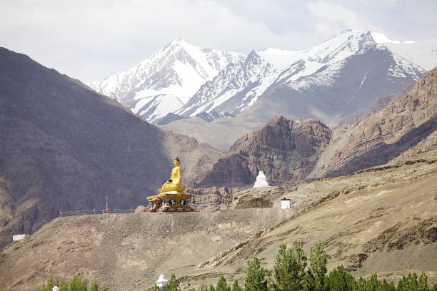 The Gautama Buddha statue, Ladakh, India The 22 m high seated Gautama Buddha statue in the Stok village in Ladakh, India. It was consacreted by Dalai Lama on 8 August 2016 dalai lama stock pictures, royalty-free photos & images