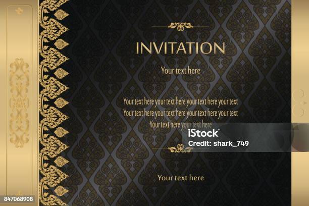 Thai Gold On Black Luxury Vintage Vector Abstract Background Stock Illustration - Download Image Now