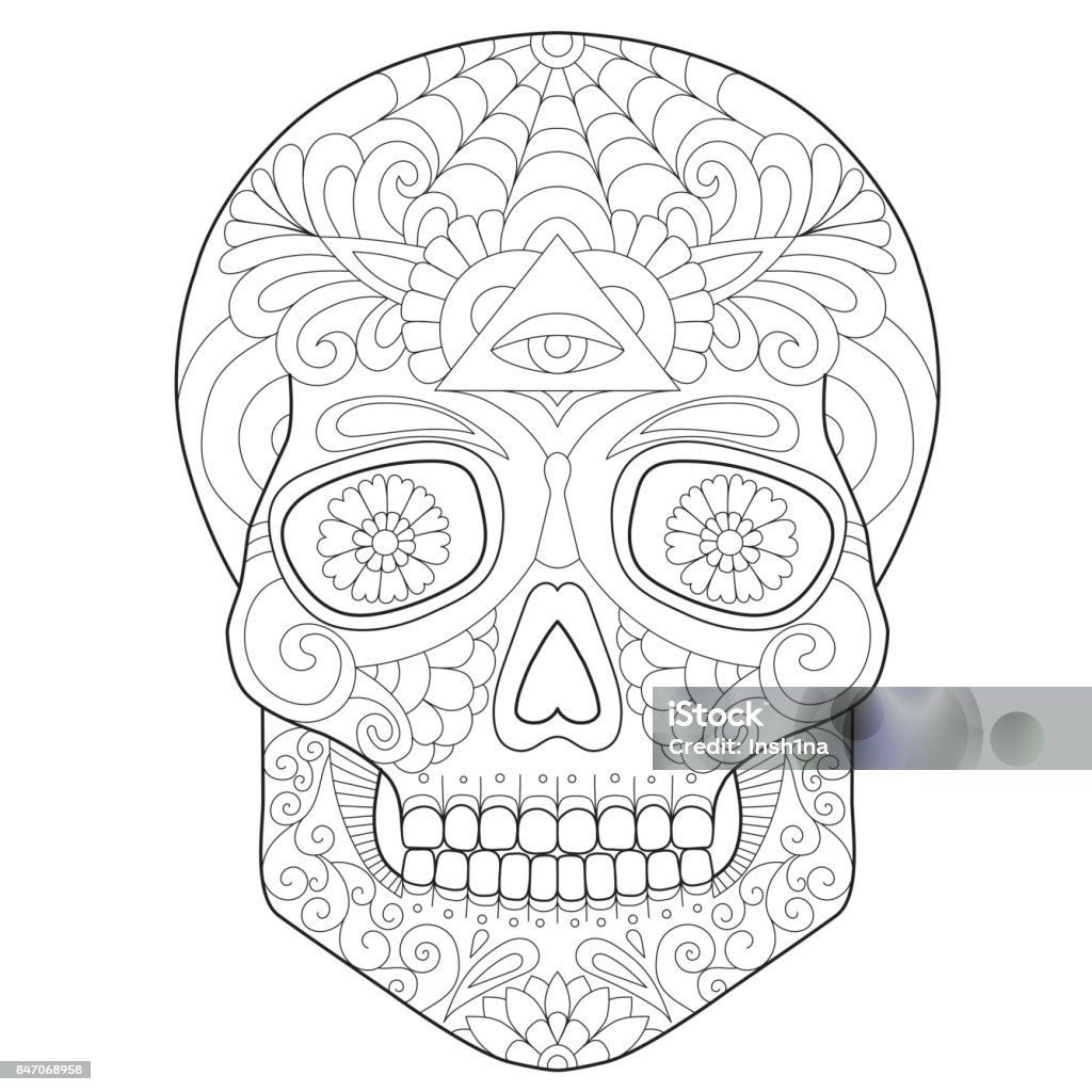 beautiful skull, coloring for adults Coloring stock vector