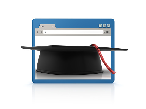 Web Browser with Graduation Cap - White Background - 3D Rendering