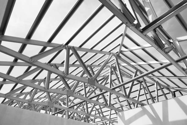 istock Structure of steel roof frame for building construction. 847069262