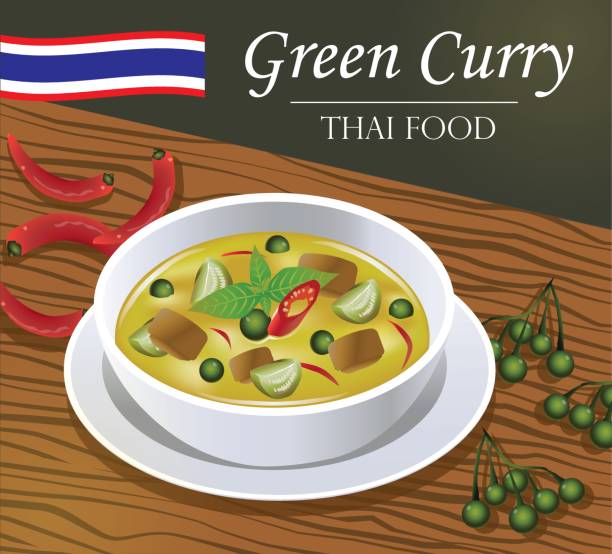 illustrations, cliparts, dessins animés et icônes de style de vecteur de curry vert thaï (gaeng kiaw wan) - red curry beef illustrations