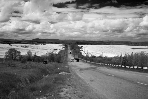 route et champs de colza - organic horizon over land horizontal crop photos et images de collection