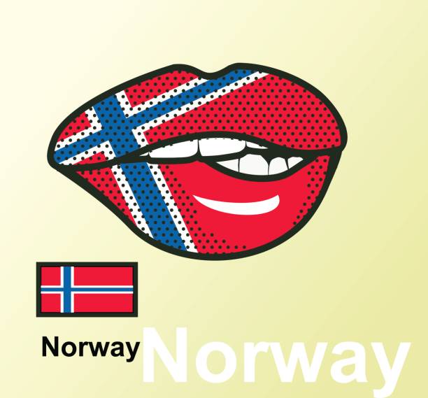 Lips with national flag Vector illustration of lip painted Norway flag isolated, foreign language national symbols закончится или закончиться stock illustrations