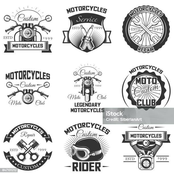 Vector Set Of Vintage Motorcycle Emblems Labels Badges And S Stock Illustration - Download Image Now