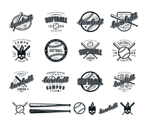 Set of baseball and softball badges Set of baseball and softball badges. Graphic design for t-shirt softball stock illustrations