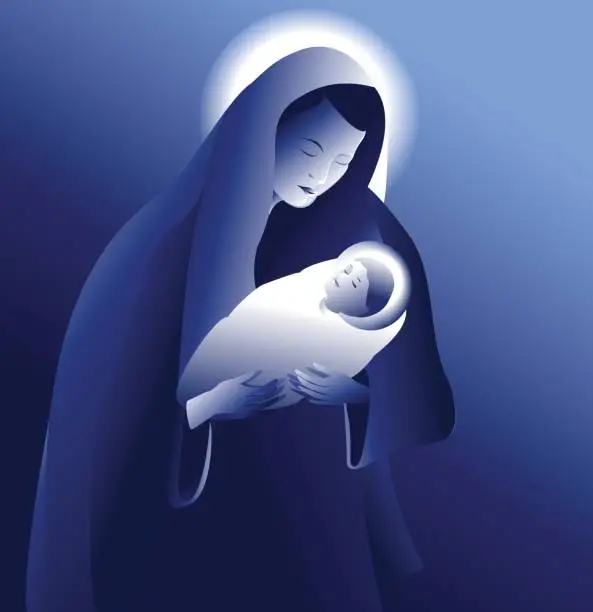 Vector illustration of Maria with baby Jesus