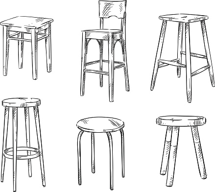 Set of hand drawn stools, vector sketch