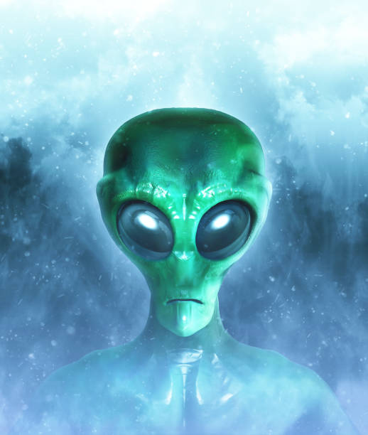istock Portrait of an alien in dark background. 847116052