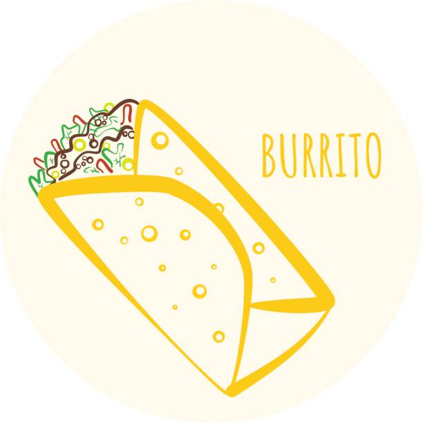 Colorful outline burrito symbol Colorful isolated outline vector burrito symbol. Minimalistic flat linear mexican burritos icon for fast food restaurant or cafe menu, advertisement, banners shredded chicken stock illustrations