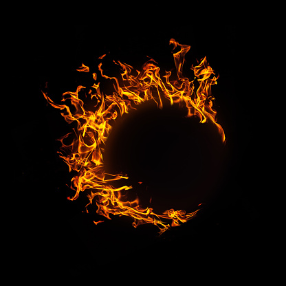 Round fire frame isolated on black background