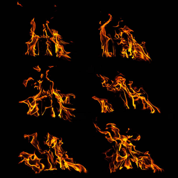 istock Set of flames isolated on black background 847117528