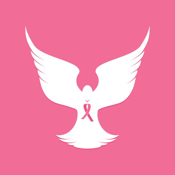 narodowy miesiąc świadomości raka piersi. różowa wstążka. biały gołąb. lataj ący ptak - beast cancer awareness month stock illustrations