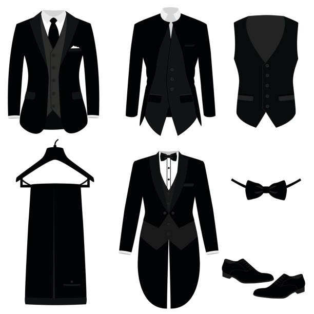 ilustrações de stock, clip art, desenhos animados e ícones de wedding men's suit with shoes, tuxedo. - wedding suit