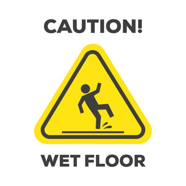 CAUTION WET FLOOR WARNING SIGN CAUTION WET FLOOR WARNING SIGN greasy water stock illustrations
