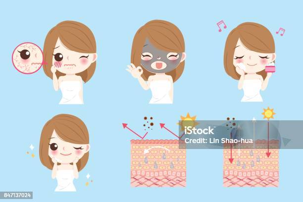 Woman With Skin Care Stock Illustration - Download Image Now - Skin, Adult, Aging Process