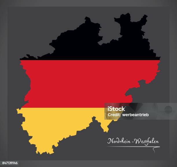 Nordrheinwestfalen Map Of Germany With German National Flag Illustration Stock Illustration - Download Image Now