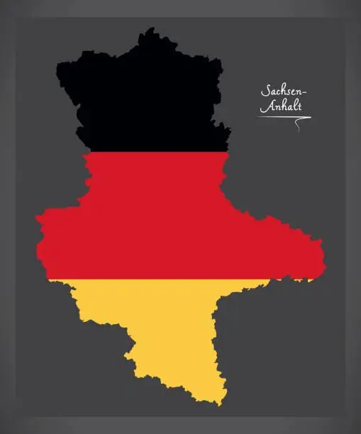 Vector illustration of Sachsen-Anhalt map of Germany with German national flag illustration