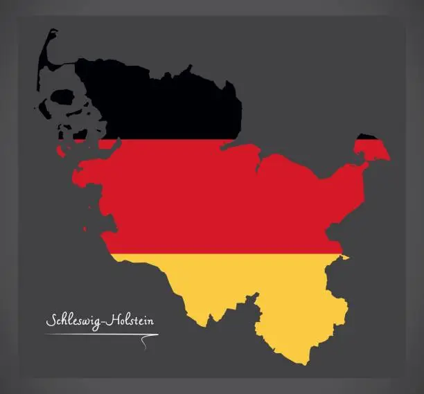 Vector illustration of Schleswig-Holstein map of Germany with German national flag illustration