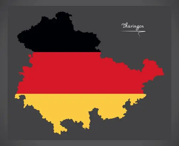 Vector illustration of Thueringen map of Germany with German national flag illustration