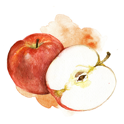 A crisp red apple, glistening with water droplets, epitomizes freshness and nutrition.Isolated on a white background