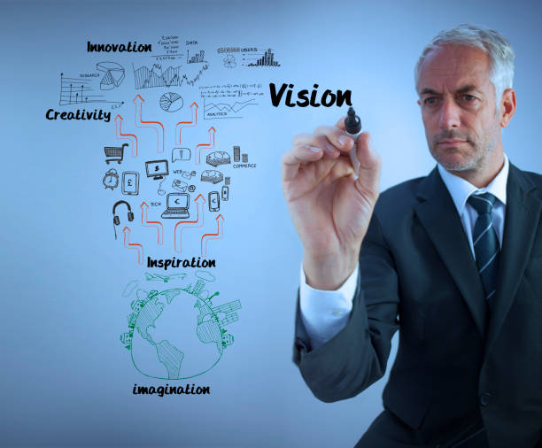 istock Elegant businessman writing the word vision with a marker 847151916