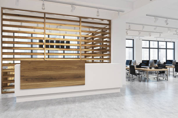 istock White and wooden reception, closeup, side 847153070