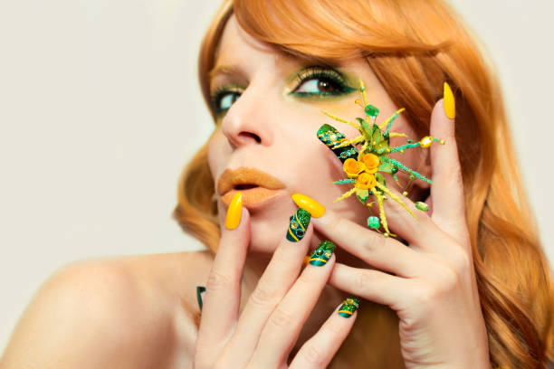 istock Yellow green manicure and makeup. 847164844