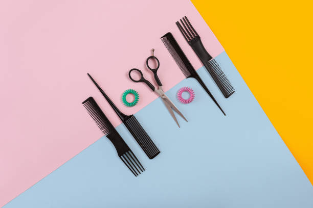 istock Hairdresser tools on a colored background with copy space 847172934