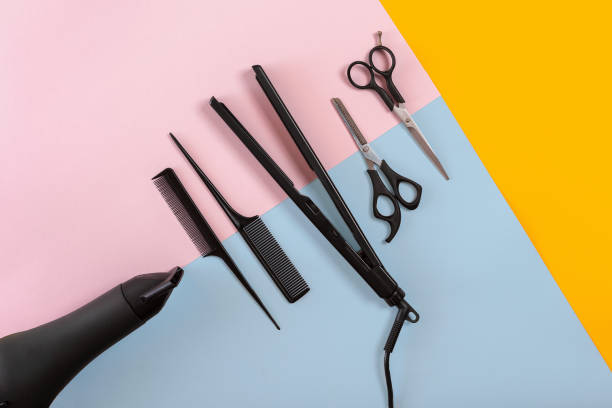 istock Hairdresser tools on a colored background with copy space 847173056