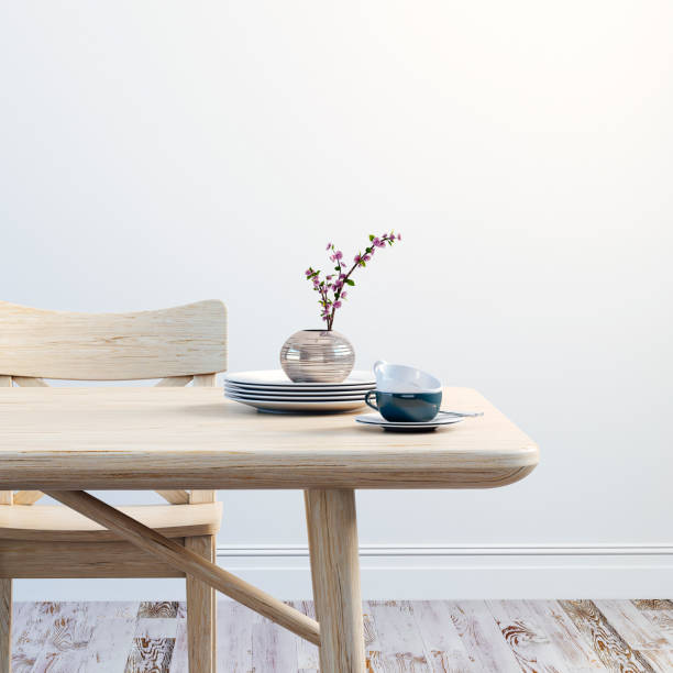 istock 3d render of clean interior with wood table and chairs 847173578