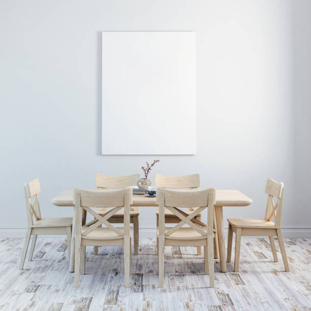istock 3d render of clean interior with wood table and chairs 847176162
