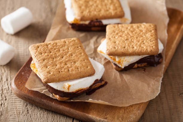 istock homemade marshmallow s'mores with chocolate on crackers 847176836