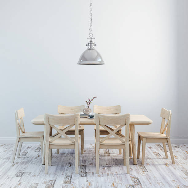 istock 3d render of clean interior with wood table and chairs 847176910