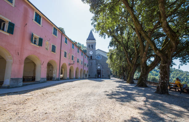 MONTEROSSO AL MARE, ITALY, AUGUST 18, 2017 - Sanctuary of Nostra Signora di Soviore, La Spezia province, near Monterosso in 5 terre, Italy. stock photo