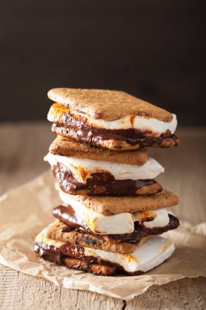 istock homemade marshmallow s'mores with chocolate on crackers 847182224