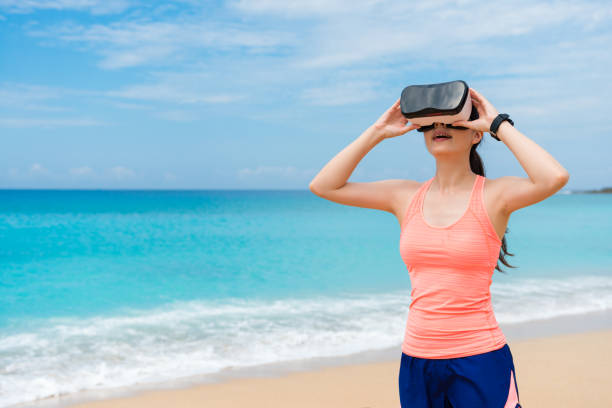 istock happy girl jogger wearing VR technology glasses 847186590