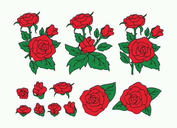 Fashion patch badges set Fashion patch badges set. Isolated vector illustration with editable strokes. Stickers, pins, patches in cartoon 80s-90s comic style. rose cartoon stock illustrations