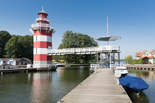 Lighthouse near the Hafendorf Rheinsberg holiday resort in eastern Germany