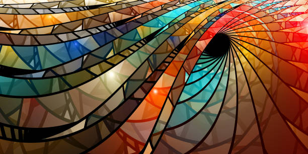 espiral de coloridas vidrieras - stained glass glass art church fotografías e imágenes de stock