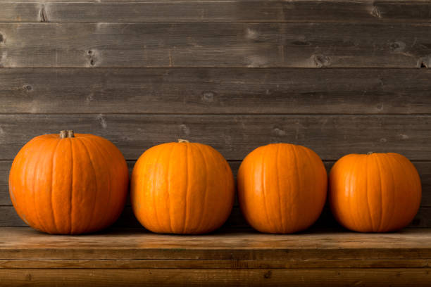 istock Pumpkins on Wooden Shelf with Copy Space 847198556