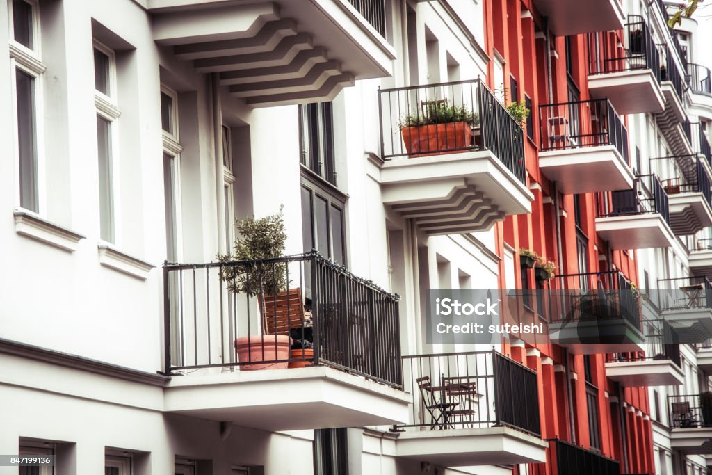 Modern apartment houses in Berlin Balcony Stock Photo