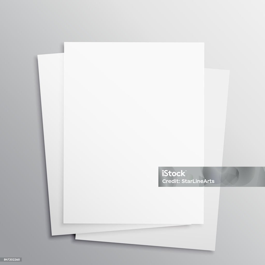 Empty Stack Paper Stack Of Three Empty Papers Mockup Template Stock Illustration ...
