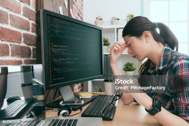 Blonde Computer Program Young Beautiful Woman Programmer Using Computer Stock Photo - Download ...