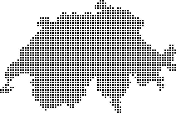 высоко детализированные точки карты швейцарии, пунктирные контуры вектора карты швейцарии, пиксельная карта швейцарии на черно-белом фоне - ticino canton illustrations stock illustrations