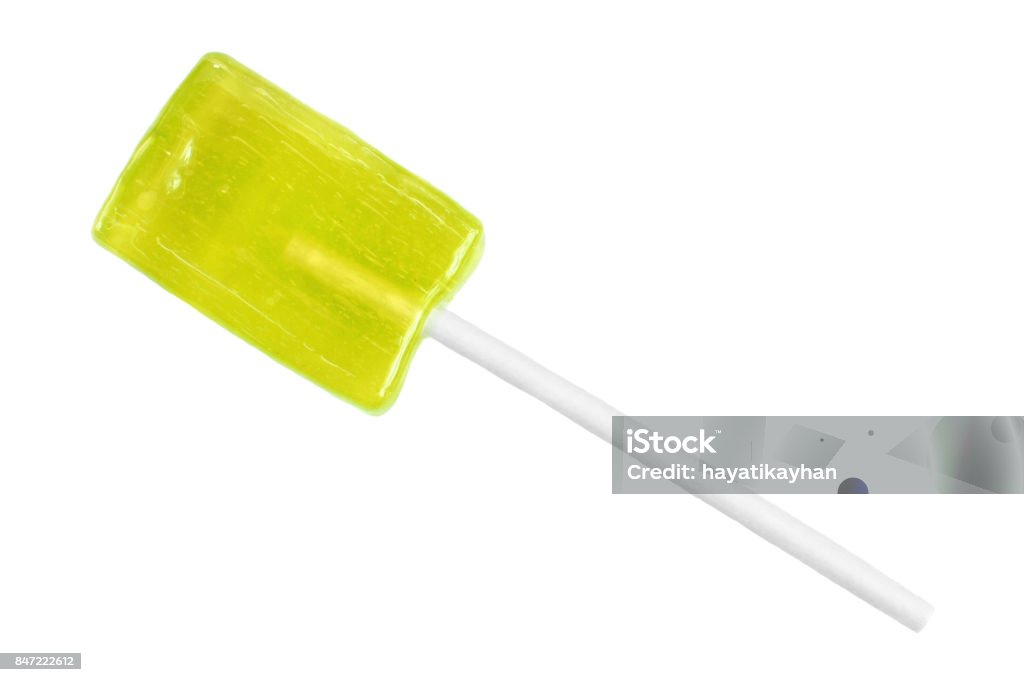 Yellow lollipop Yellow lollipop isolated on white background. Bright Stock Photo