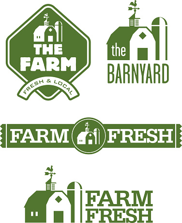Set of four farm and barn  designs for farm fresh local food.