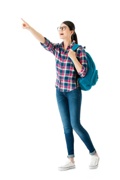 istock girl traveler standing on white background 847229980